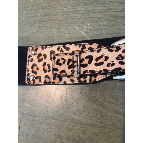 Express MA/MG Leopard Print Stretch Belt With Split Leather & Silver Buckle - Picture 3 of 5